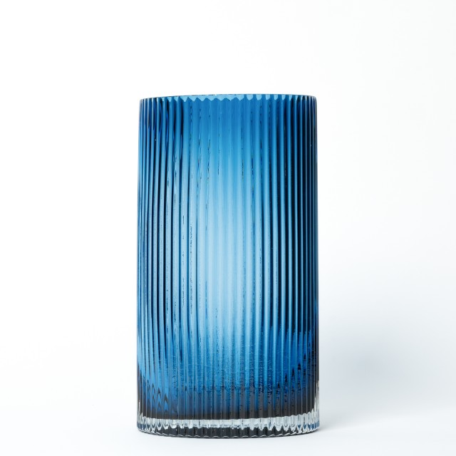 Vaso in vetro rigato blu large